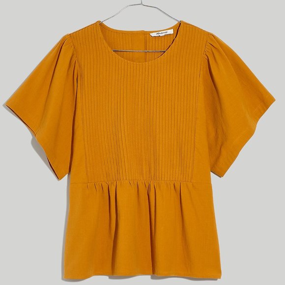 Madewell Tops - Madewell Pleated Flutter-Sleeve Top peplum hem gold NWT Medium